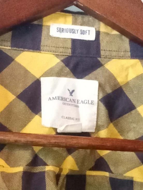 XL Classic Fit American Eagle Cabincore Yellow Black Plaid Shirt Soft Preppy Y2K - Picture 5 of 10